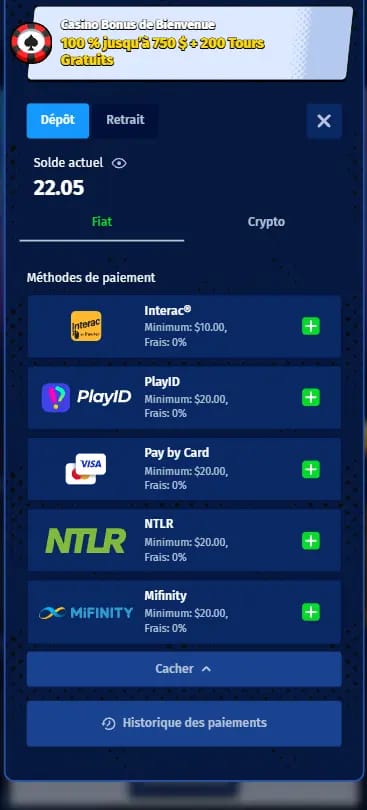 Comment faire un dépôt Bigclash, fond bleu