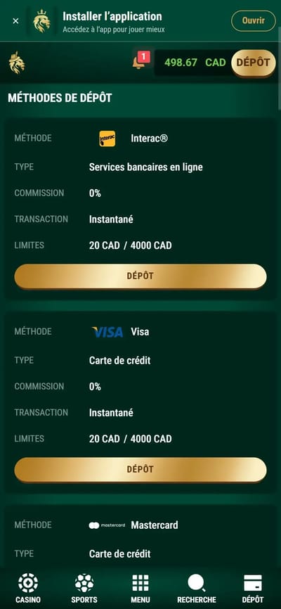 Moyens de paiement de Richard Casino