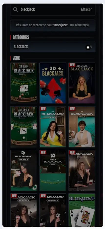 Variété de blackjack en ligne sur Glorion Casino