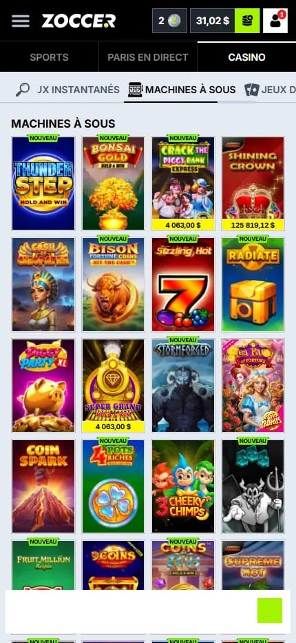 Catalogue des machines à sous de Zoccer Casino