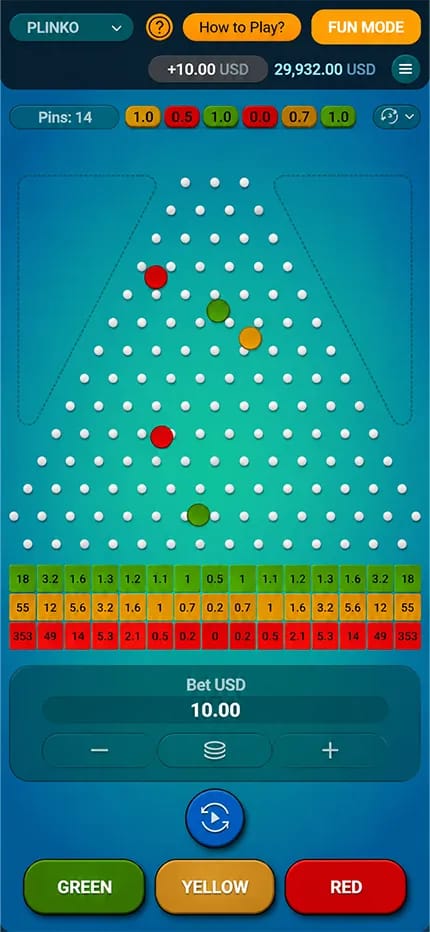Partie gratuite sur plinko avec des billes qui tombent