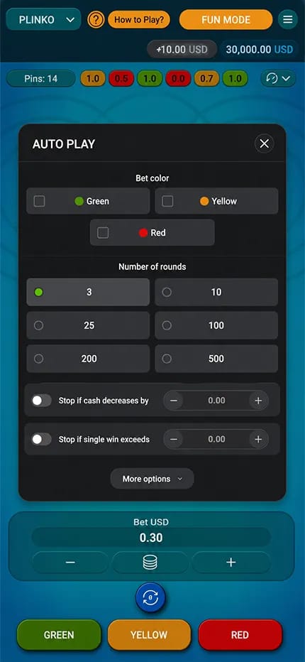 Mode automatique sur plinko