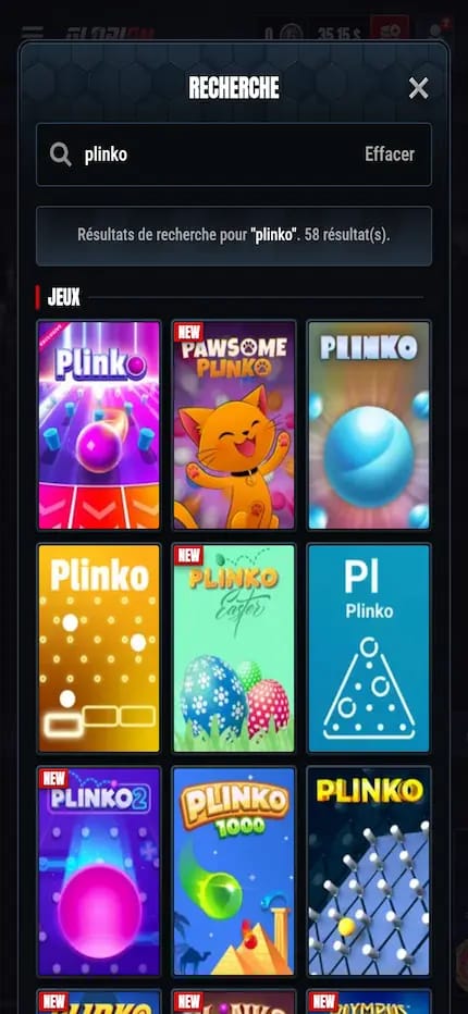 Catalogue des 58 jeux de plinko sur Glorion Casino