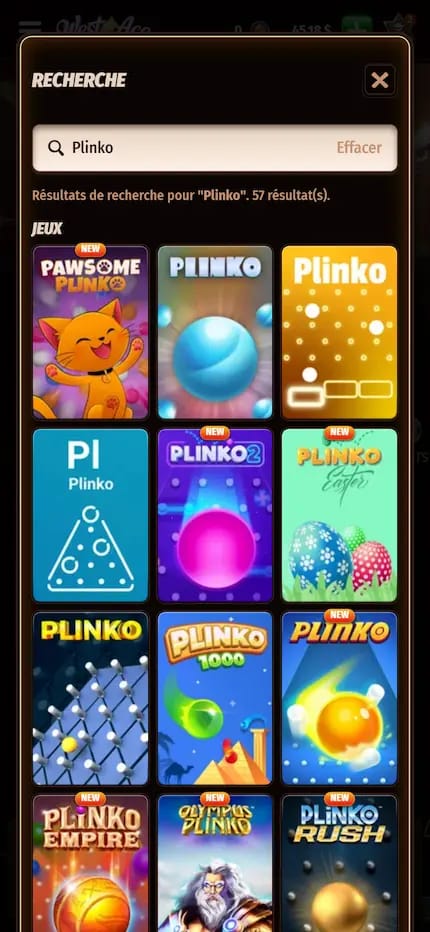 Liste des 57 jeux de plinko disponibles sur WestAce Casino