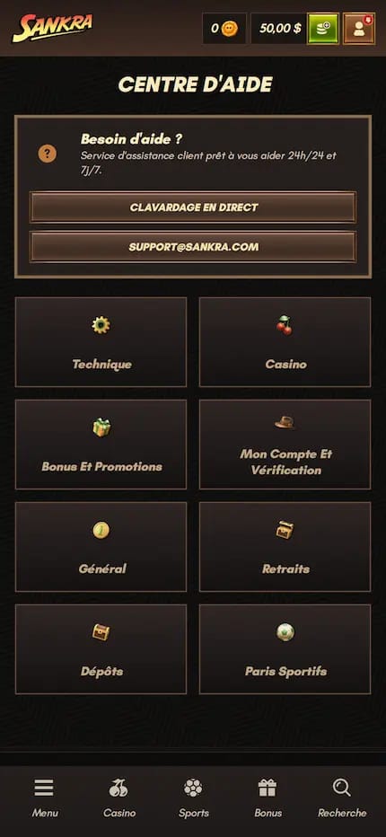 Help center Sankra Casino