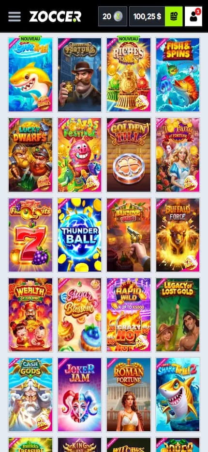 Interface de zoccer casino