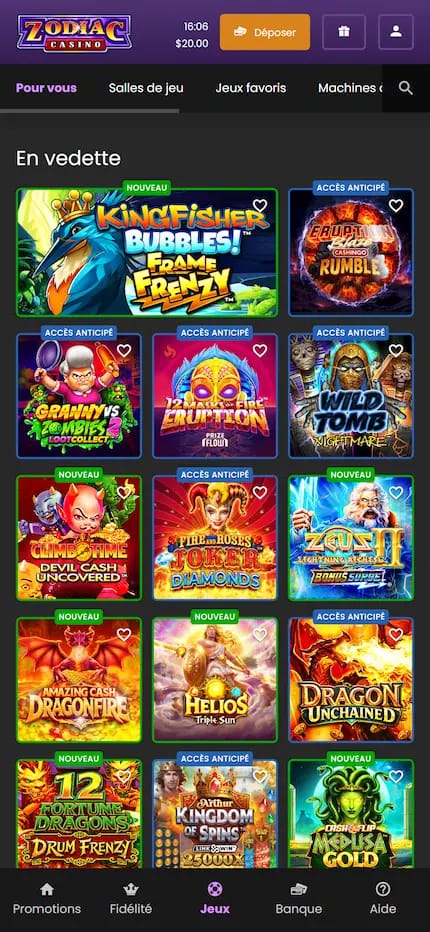 Ludothèque du casino en ligne Zodiac
