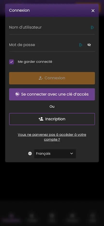 Formulaire de connexion sur Zodiac Casino