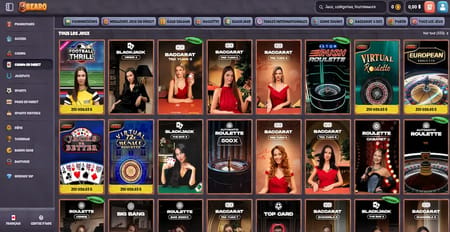 la sélection des jeux en direct sur Bearo casino