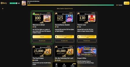 Capture de la page des promotions sur Betty Casino