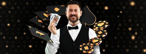 Croupier derrière une table de blackjack en direct